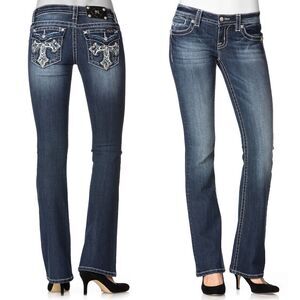 New! MISS ME Cross Pocket Boot Cut Jeans Blue Denim Size 28 NWT